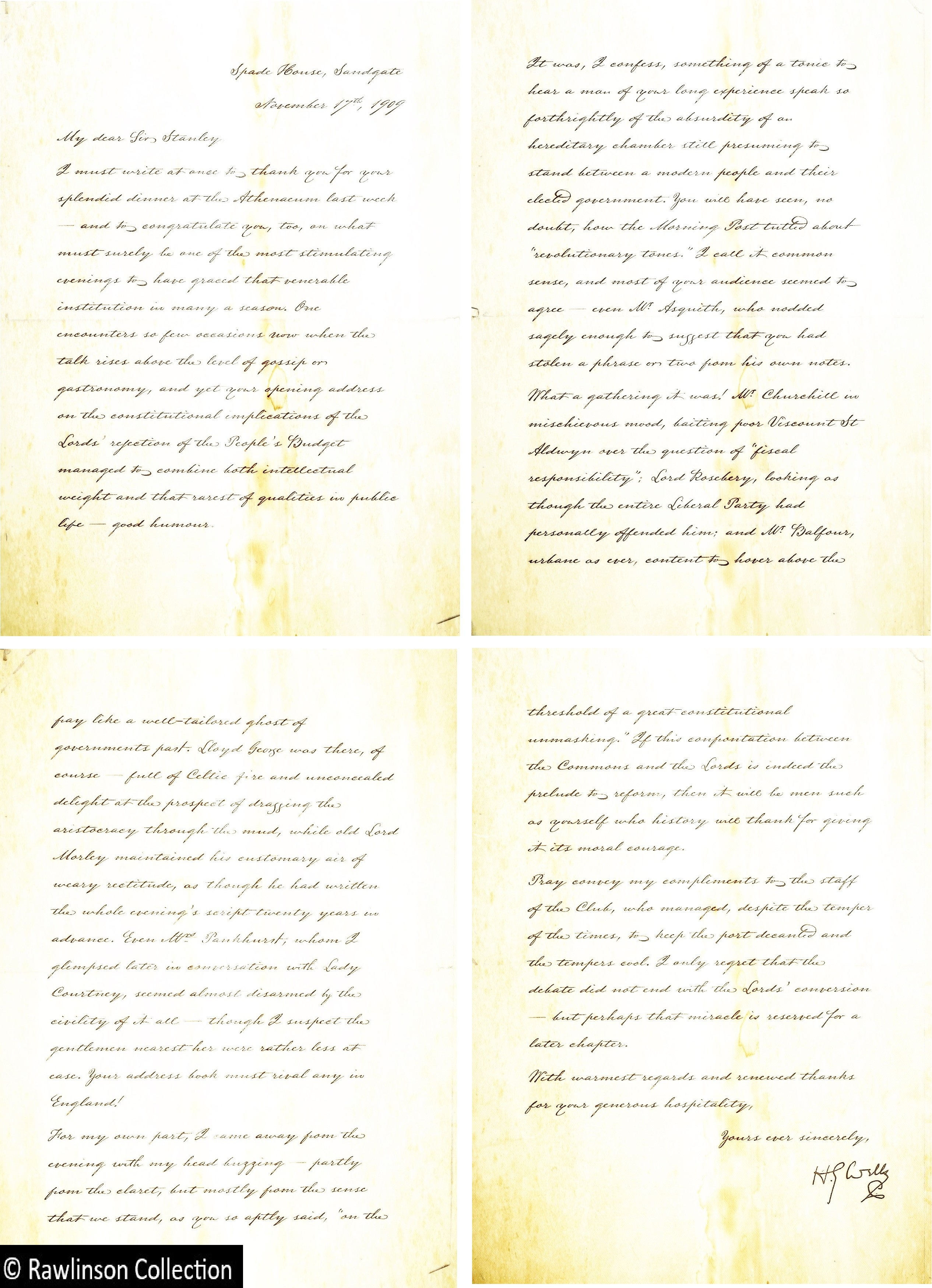 Letter from H.G. Wells, 1909